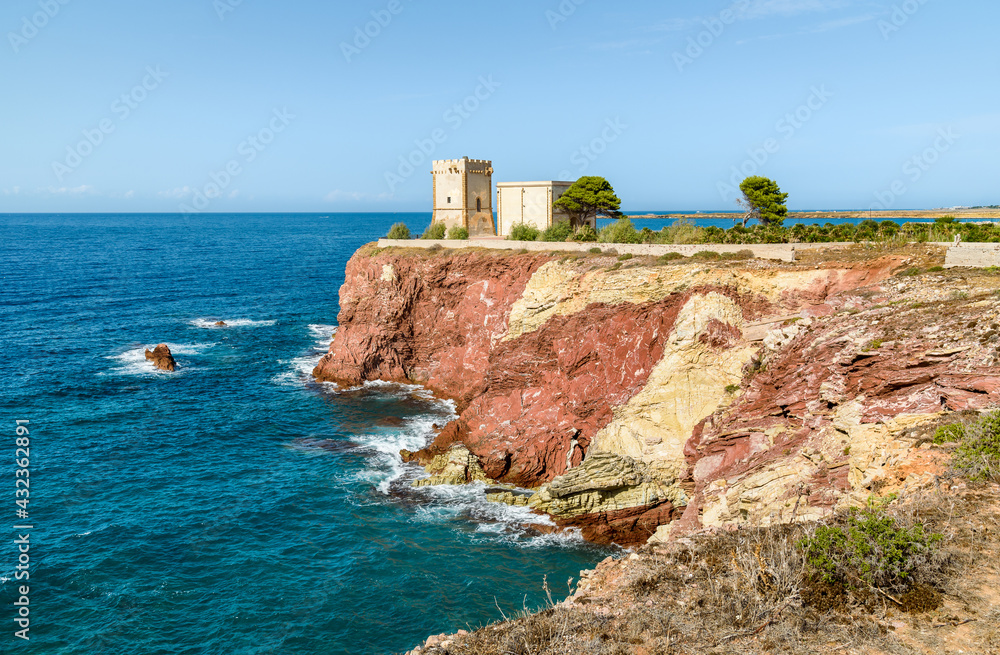 The Tower Alba or Tower of Cala Rossa, is a defense tower on the coast of the Mediterranean sea in Terrasini, province of Palermo, Sicily, Italy