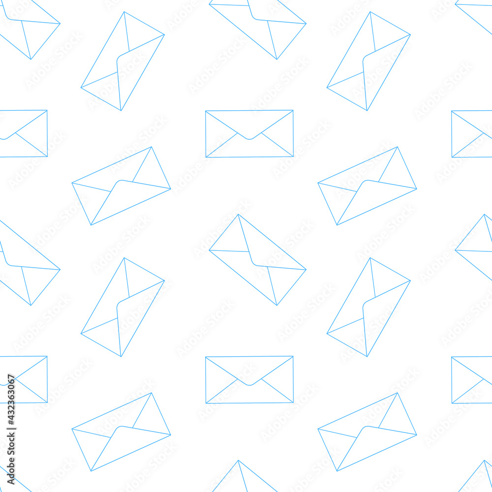 Blue contour letter envelope on white background. Vector illustration. Seamless pattern. Blue contour letter envelope on white background. Vector illustration. Seamless pattern.