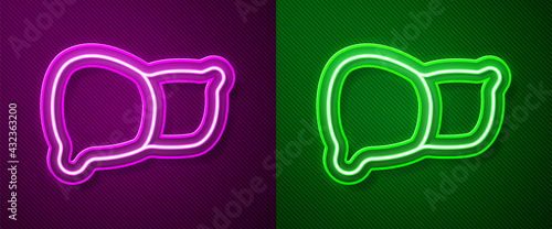 Glowing neon line Human organ liver icon isolated on purple and green background. Vector