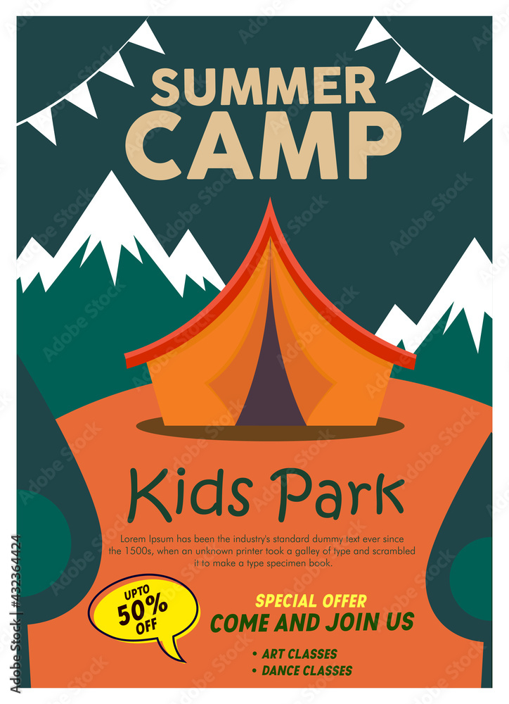 kids summer camp background education Vector design Template for  advertising brochure or poster,activities on camping, poster flyer template,  Stock Vector | Adobe Stock