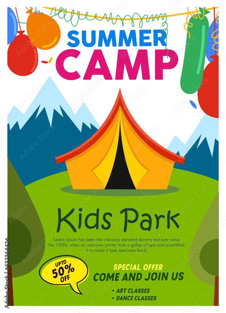kids summer camp background education Vector design Template for  advertising brochure or poster,activities on camping, poster flyer  template, Stock Vector | Adobe Stock