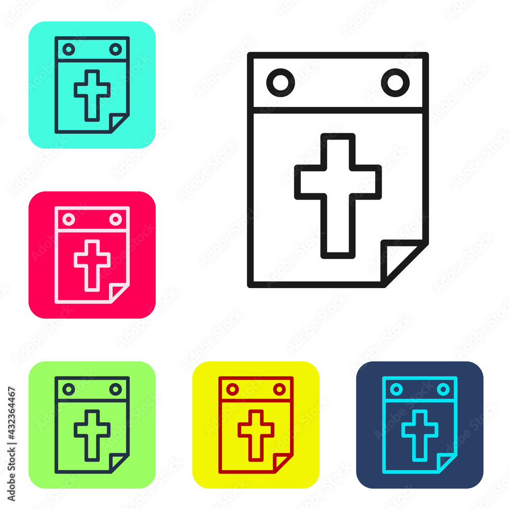 Black line Calendar death icon isolated on white background. Set icons in color square buttons. Vector Black line Calendar death icon isolated on white background. Set icons in color square buttons. Vector