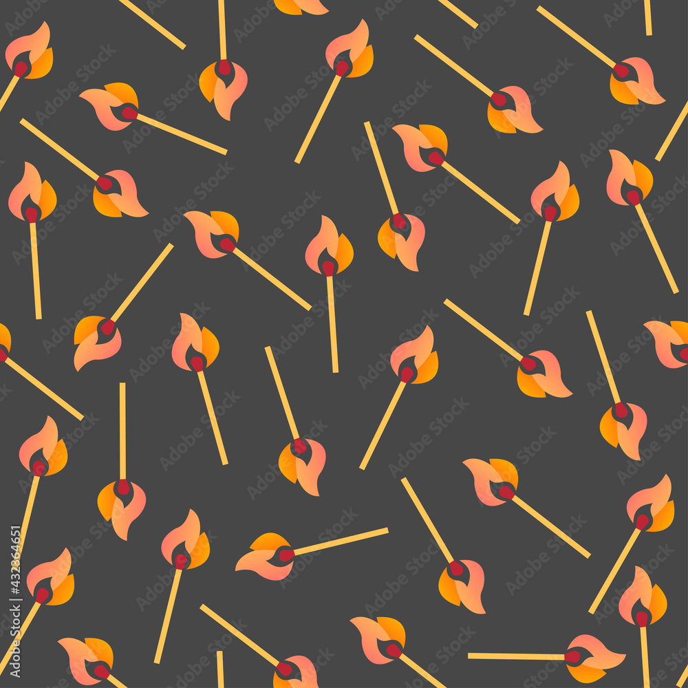 Seamless vector pattern with burning matches on dark background. International Match Day Seamless vector pattern with burning matches on dark background. International Match Day