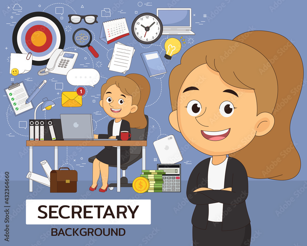 Secretary concept background. Flat icons. Secretary concept background. Flat icons.