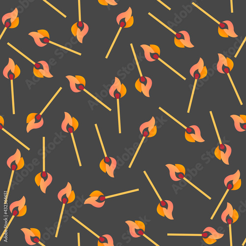 Seamless vector pattern with burning matches on dark background. International Match Day
