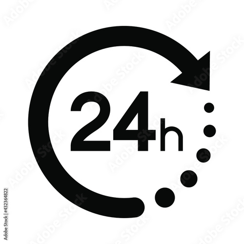 Twenty four hour with arrow loop icon, 24 hours cyclic sign, Opened order execution or delivery, All day business and service, Vector illustration