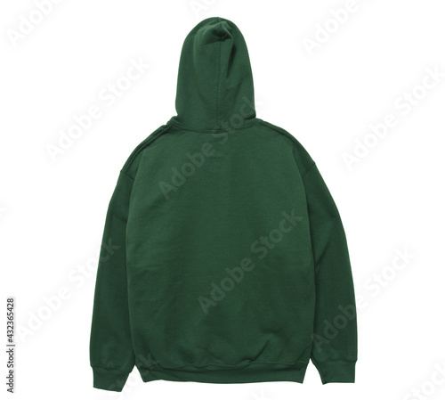 Blank hoodie sweatshirt color green back view on white background
 photo