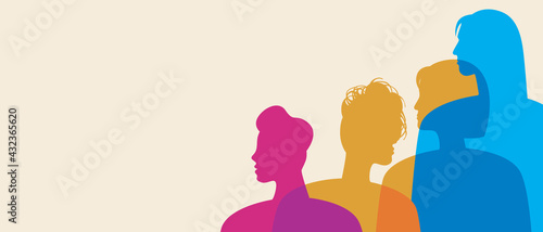 Pansexual people, copy space template, silhouette vector stock illustration or blank backdrop for design with pansexual men and women