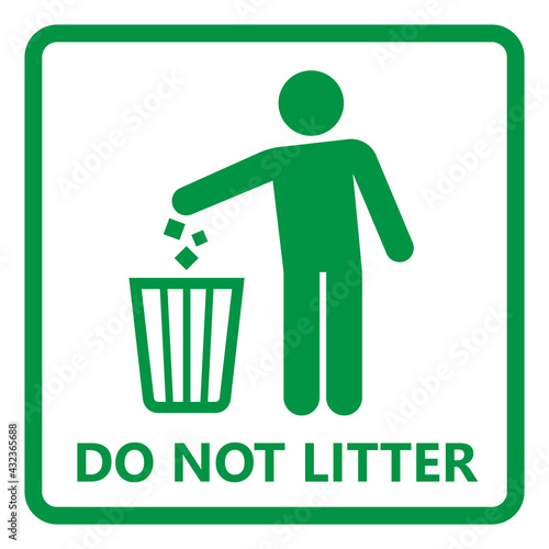 Do not litter sign, Keep clean, Prohibition icon sticker for area places, Isolated on white background, Flat design vector illustration
