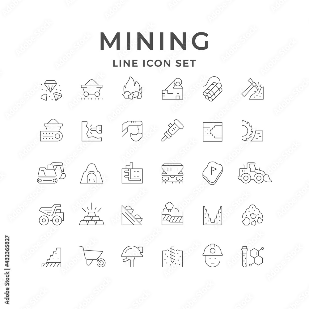 Set line icons of mining industry Stock Vector | Adobe Stock