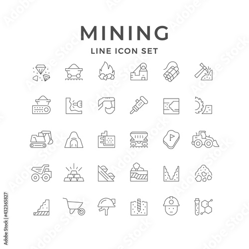 Fototapeta Set line icons of mining industry