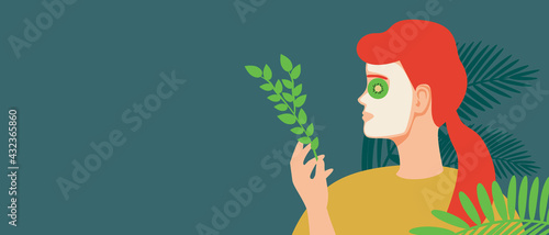Woman skin care, copy space template, flat vector stock illustration with natural skin cream and cruelty free beauty care