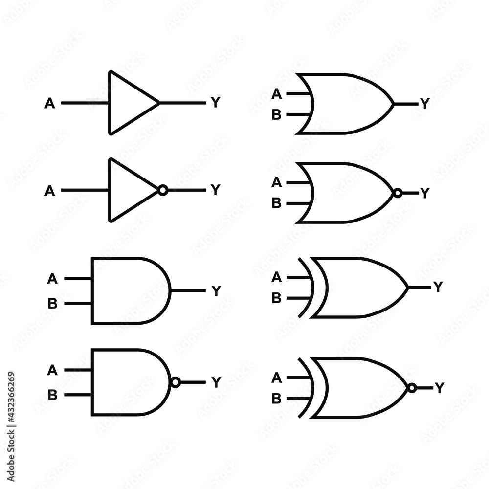 electronic circuit symbol, logic gate icon, logic gate circuit Stock