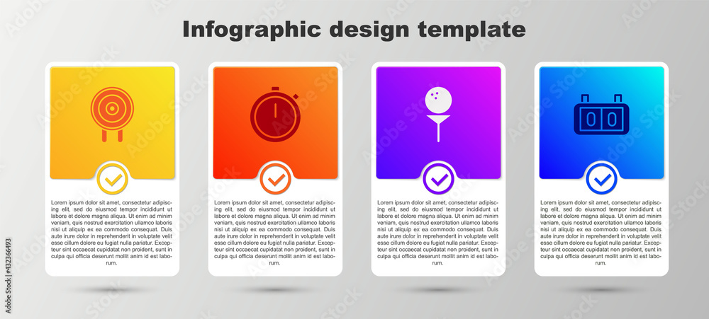 Set Target sport, Stopwatch, Golf ball on tee and Sport mechanical scoreboard. Business infographic template. Vector Set Target sport, Stopwatch, Golf ball on tee and Sport mechanical scoreboard. Business infographic template. Vector
