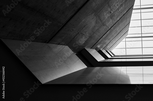 Black and white abstract image of modernist architecture