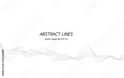 Abstract wave design geometric pattern. Background digital technology line frequency, smooth stripe, color tone white gray and black. Graphic element concept with copy space, crypto currency. Vector.