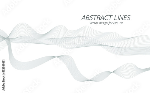 Abstract wave design geometric pattern. Background digital technology line frequency, smooth stripe, color tone white gray and black. Graphic element concept with copy space, crypto currency. Vector.