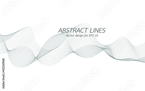 Abstract wave design geometric pattern. Background digital technology line frequency, smooth stripe, color tone white gray and black. Graphic element concept with copy space, crypto currency. Vector.