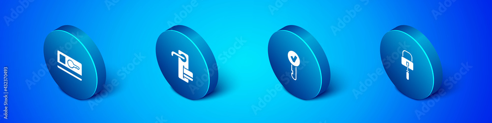 Set Isometric Key card, , Lock picks for lock picking and Digital door icon. Vector Set Isometric Key card, , Lock picks for lock picking and Digital door icon. Vector