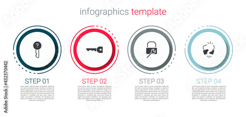 Set Undefined key, Key, Lock repair and Broken or cracked lock. Business infographic template. Vector
