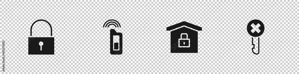 Set Lock, Car key with remote, House under protection and Wrong icon. Vector Set Lock, Car key with remote, House under protection and Wrong icon. Vector