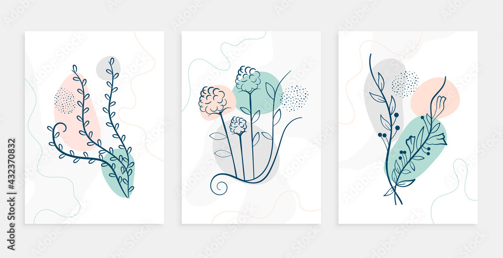 minimal line leaves and flower poster layout set minimal line leaves and flower poster layout set