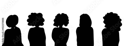 girls women with different hairstyles and different nationalities on a white background. equality, sisterhood, feminism