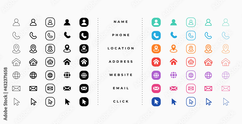 collection of business card icons in various styles - obrazy, fototapety, plakaty 