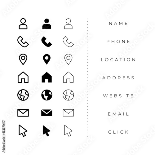 business card icons pack in line and bold style