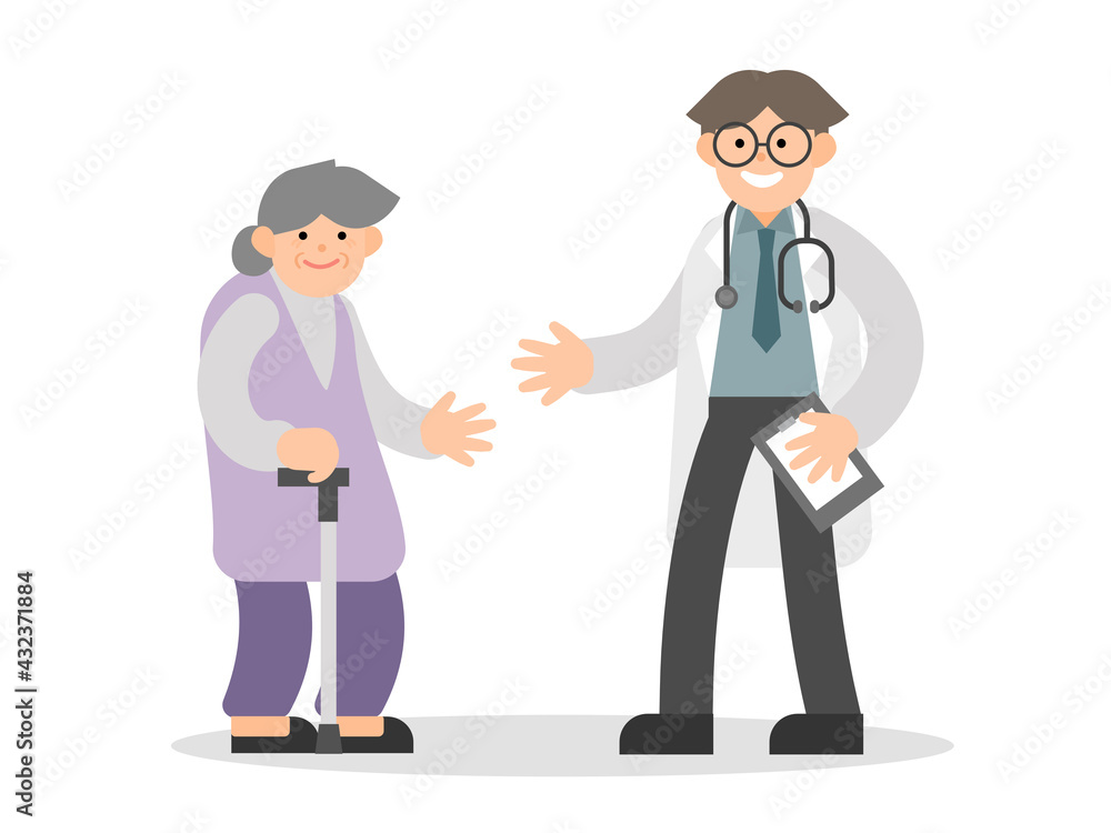 Doctor talking to elderly patients. Doctor take care senior grandmother. medical concept. Isolated Vector. Doctor talking to elderly patients. Doctor take care senior grandmother. medical concept. Isolated Vector.