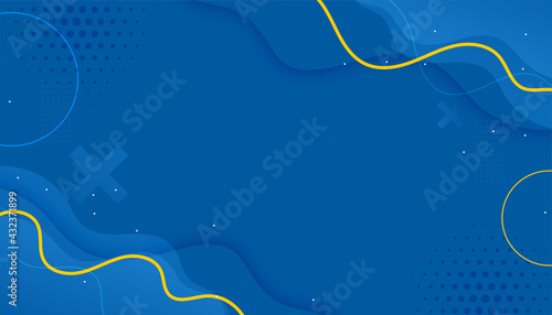 blue halftone memphis background with yellow lines and circles shapes