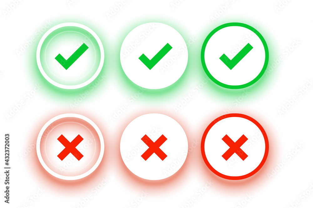 circular check mark and cross buttons set circular check mark and cross buttons set