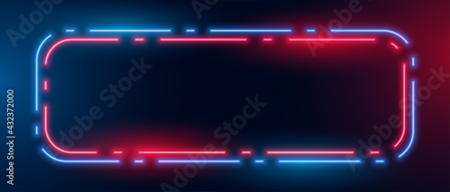 blue and red neon light frame box background