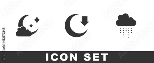Set Cloud with moon, Moon and rain icon. Vector