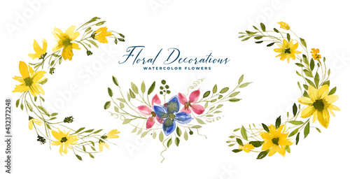 watercolor flower and leaves bouquet assortment