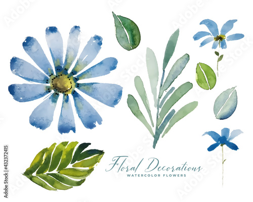 blue watercolor flower floral decoration pack