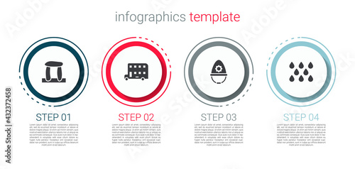 Set Stonehenge, Double decker bus, British police helmet and Water drop. Business infographic template. Vector