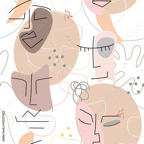 Face line pattern Abstract drawing seamless print