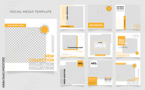 social media template banner blog fashion sale promotion. fully editable instagram and facebook square post frame puzzle organic sale poster. fresh yellow element shape vector background