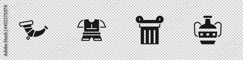 Set Hunting horn, Body armor, Ancient column and amphorae icon. Vector
