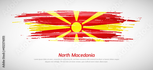 Artistic grungy watercolor brush flag of North Macedonia country. Happy independence day background