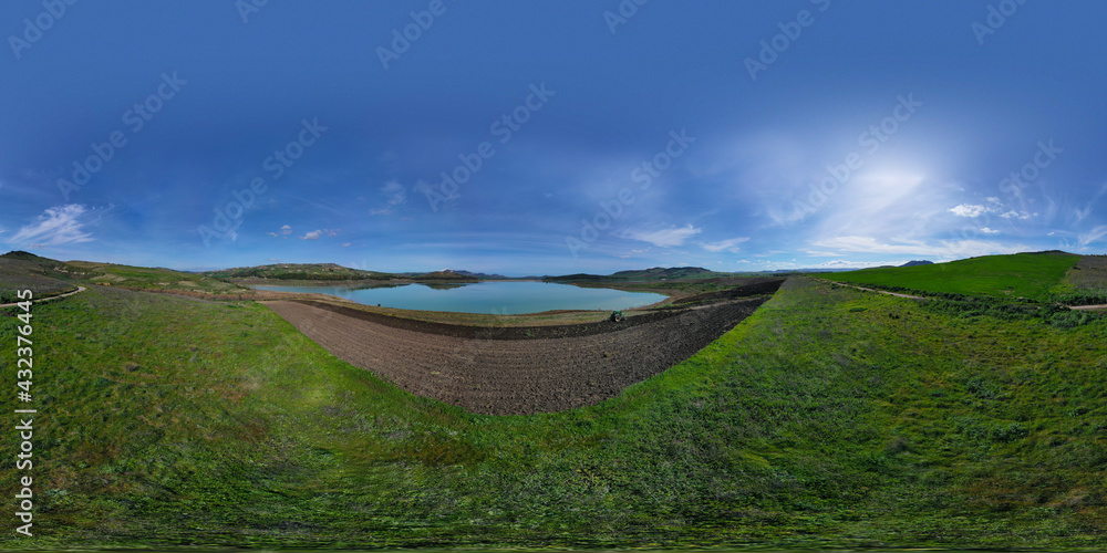 360 degree aerial photo of Ogliastro lake in the heart of Sicily with ...