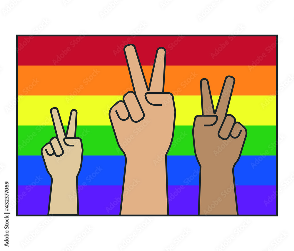 Fototapeta premium rainbow colors and victory hand vector illustration design.