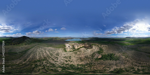 Wallpaper Mural 360 degree aerial photo of Ogliastro lake in the heart of Sicily with Etna view. Place of great naturalistic value surrounded by hills planted with cereals. A destination for migratory bird species. Torontodigital.ca