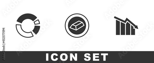 Set Pie chart infographic, Gold bars and Financial growth decrease icon. Vector