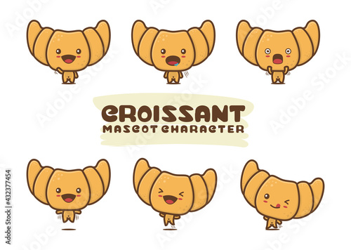 croissant cartoon mascot with different poses