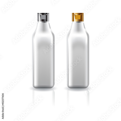 Blank clear square cosmetic bottle with black-white cap lid for beauty or healthy product.