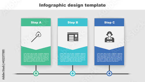 Set Burning match with fire, Building of station and Firefighter. Business infographic template. Vector