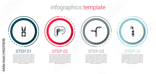 Set Clothes pin, Shower, Industry metallic pipe and Electric toothbrush. Business infographic template. Vector