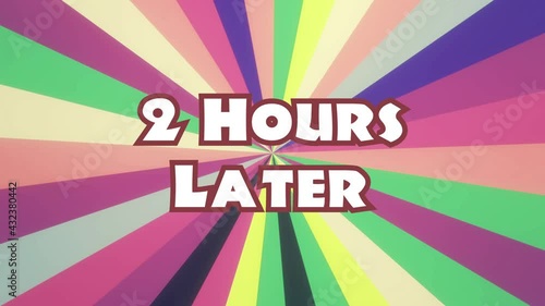 A collection of many funny colorful time cards, with hours and days (1 hour 1 day later etc.). Retro pastel cartoon style.

